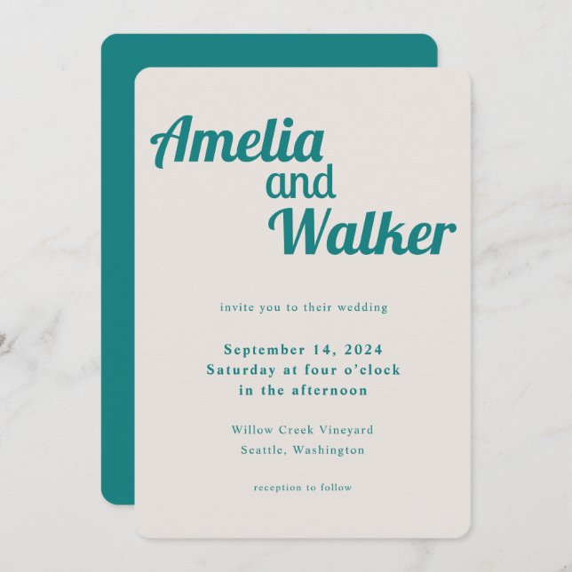 Retro Delight Teal Cream Wedding Invitation (Front/Back)