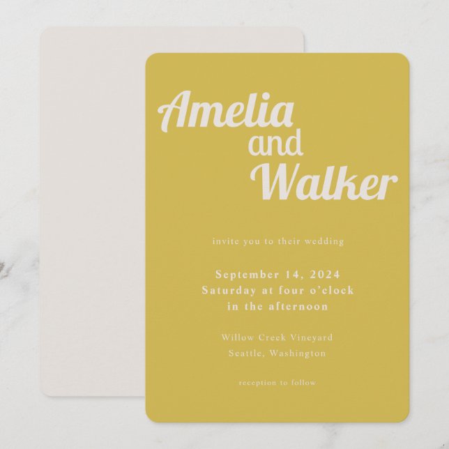 Retro Delight Vintage Gold Wedding Invitation (Front/Back)