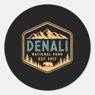 Retro Denali National Park Mountains Nature Vintag Classic Round Sticker