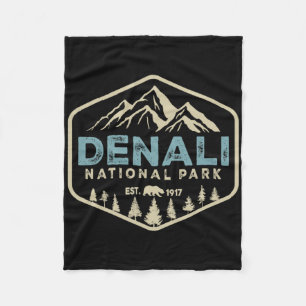 Retro Denali National Park Mountains Nature Vintag Fleece Blanket