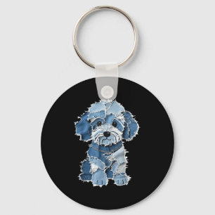 Retro Denim Dog Patch, Funny Shabby Blue Jean Pupp Key Ring