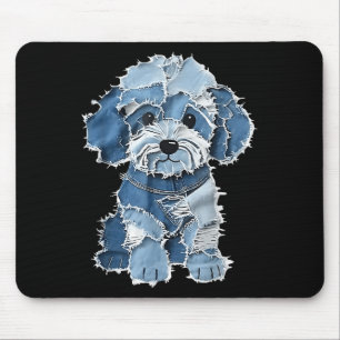 Retro Denim Dog Patch, Funny Shabby Blue Jean Pupp Mouse Mat
