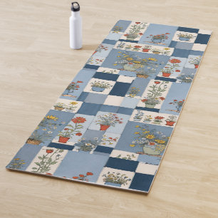 Retro Denim Patchwork Plants and Wildflower Pots  Yoga Mat