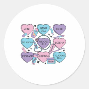 Retro Dermatology Valentine's Day Heart Candy Derm Classic Round Sticker