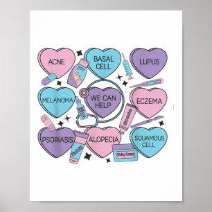 Retro Dermatology Valentines Day Heart Candy Derma Poster