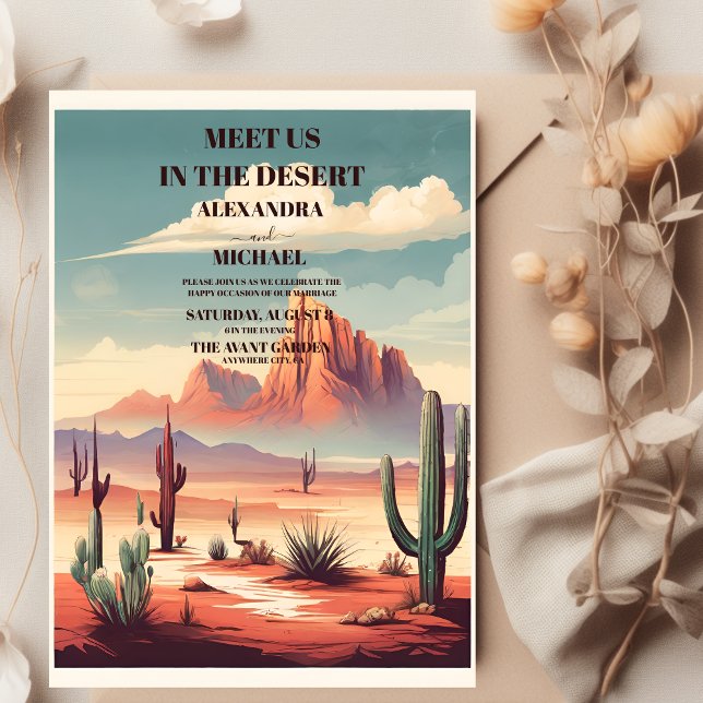 Retro Desert and Cactus Wedding Invitation (Creator Uploaded)