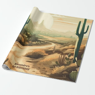 Retro Desert Cactus 1st Birthday Wrapping Paper