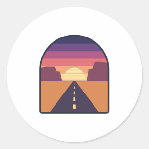 Retro Desert Highway Sunset Arch Classic Round Sticker