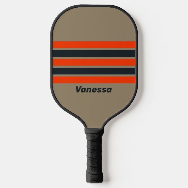 Retro Desert Meadow Across Striping with Name Pickleball Paddle (Front)