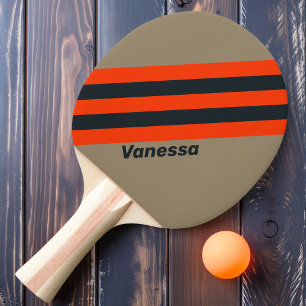 Retro Desert Meadow Stripes with Name Ping Pong Paddle