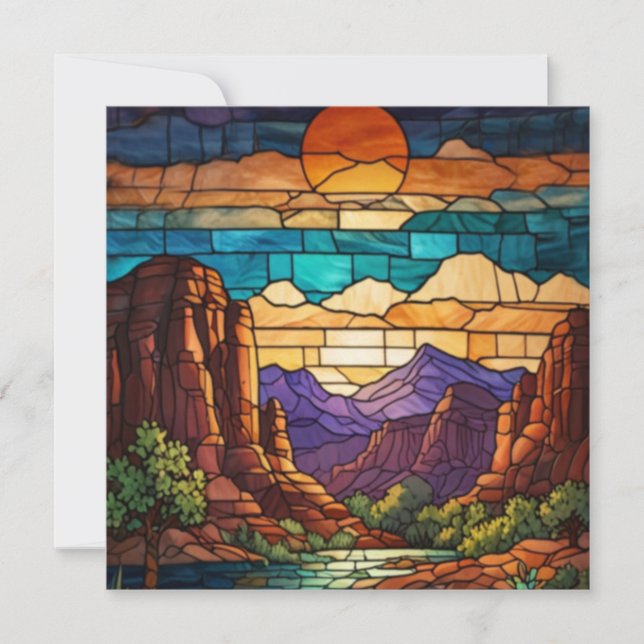 Retro desert scene Sedona mountains stainglass art (Front)