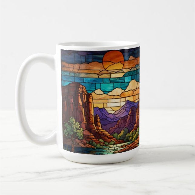 Retro desert scene Sedona mountains stainglass art Coffee Mug (Left)