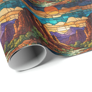 Retro desert scene Sedona mountains stainglass art Wrapping Paper
