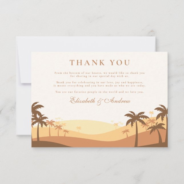 Retro Desert Sunset Wedding Thank You Card (Front)