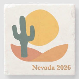 Retro Desert with Cactus and Text Stone Coaster