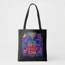 Retro Desi Gamer Zone Tote Bag- Neon Gaming Design