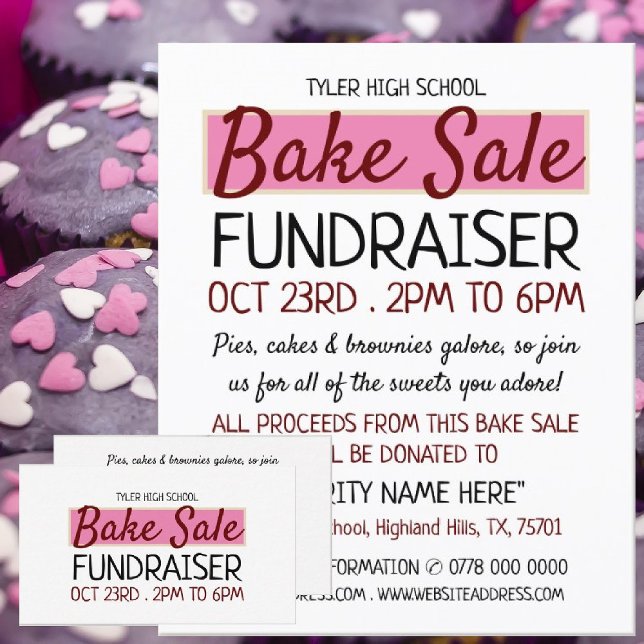 Retro Design, Charity Bake Sale Event Advertising  Business Card (Creator Uploaded)