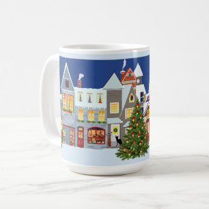 Retro Design Christmas Tree Holiday Town   Coffee Mug