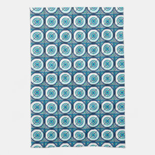 Retro Design Kitchen Towel in Teal & Aqua