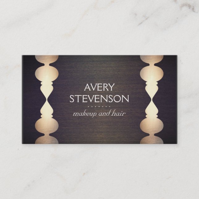 Retro Designer and Fashion Stylist Gold Wood Look Business Card (Front)