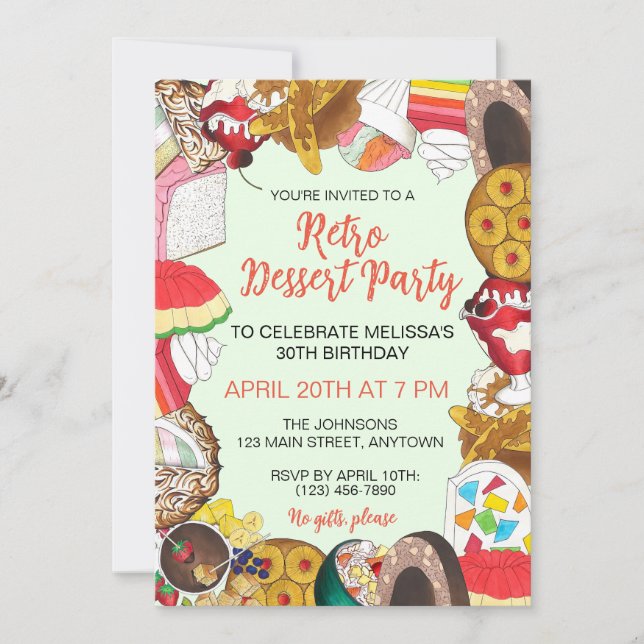 Retro Dessert Party Gelatin Salad Cake Sherbet Invitation (Front)