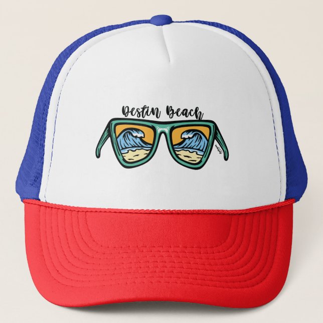 Retro Destin Beach the artwork is in both sides Trucker Hat (Front)