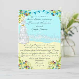 Retro Destination Beach Wedding Bridal Shower Invitation