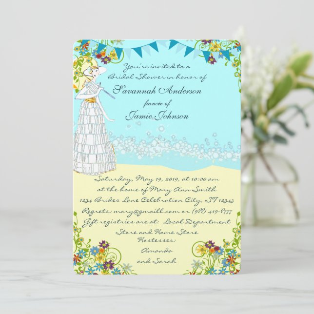 Retro Destination Beach Wedding Bridal Shower Invitation (Standing Front)