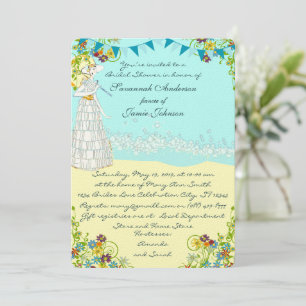 Retro Destination Beach Wedding Bridal Shower Invitation