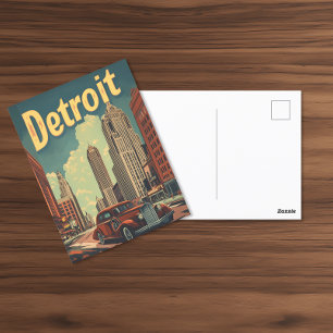 Retro Detroit Michigan Travel Poster Postcard