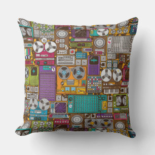 Retro Devices Recording Studio Throw Pillow