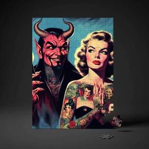 Retro Devilish Tattooed Pin-up Jigsaw Puzzle