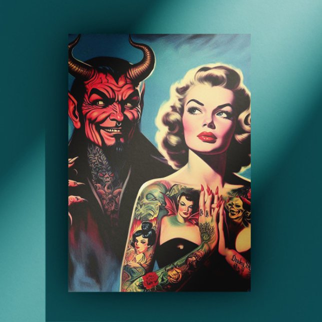 Retro Devilish Tattooed Pin-up Postcard (Creator Uploaded)