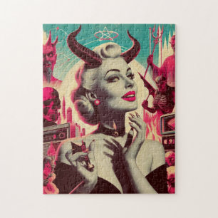 Retro Devilish Woman Collage Jigsaw Puzzle