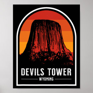 Retro Devils Tower National Monument Wyoming Hikin Poster