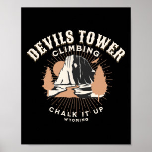 Retro Devils Tower Wyoming Mountain Rock Climbing Poster