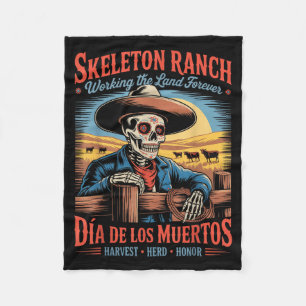 Retro Día De Los Muertos Cowboy Farmer Fleece Blanket