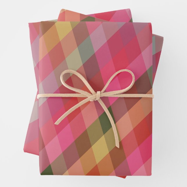 Retro Diagonal Christmas Plaid Cute Preppy Holiday Wrapping Paper Sheet (In situ)