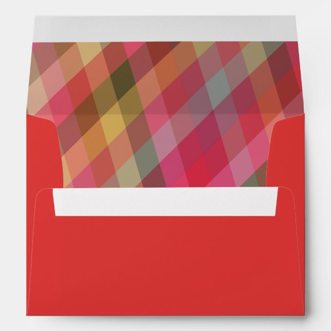 Retro Diagonal Christmas Plaid Cute Red Holiday Envelope (Back (Bottom))
