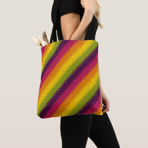 Retro Diagonal Grid Tote Bag