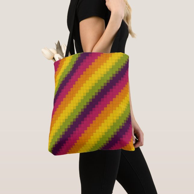 Retro Diagonal Grid Tote Bag (Close Up)