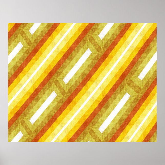 Retro Diagonal Stripes in Yellow and Orange Poster (Front)
