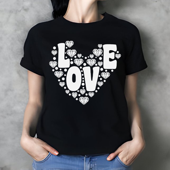 Retro Diamond Heart Black Women's Valentine's Day T-Shirt (Creator Uploaded)