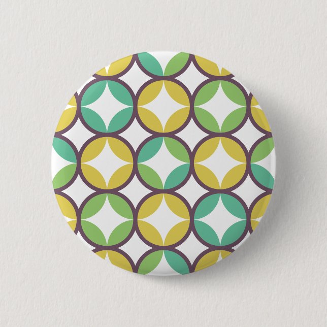 Retro Diamond in Circle Pattern Blue Green Gold 6 Cm Round Badge (Front)