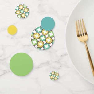 Retro Diamond in Circle Pattern Blue Green Gold Confetti