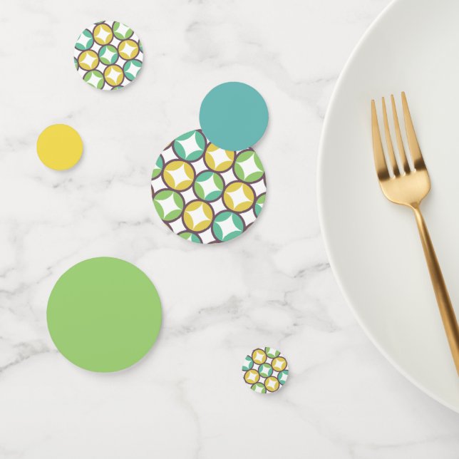 Retro Diamond in Circle Pattern Blue Green Gold Confetti (Group)
