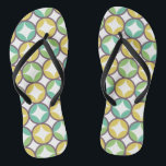 Retro Diamond in Circle Pattern Blue Green Gold Flip Flops<br><div class="desc">Great retro pattern for a 60s or 70s party theme or decor.</div>