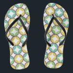 Retro Diamond in Circle Pattern Blue Green Gold Flip Flops<br><div class="desc">Great retro pattern for a 60s or 70s party theme or decor.</div>