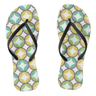 Retro Diamond in Circle Pattern Blue Green Gold Flip Flops