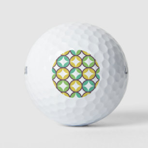 Retro Diamond in Circle Pattern Blue Green Gold Golf Balls